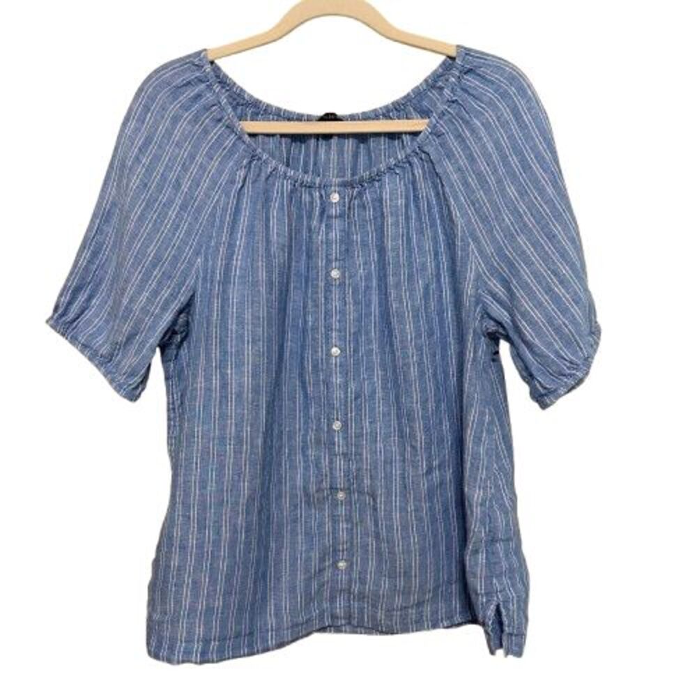 Talbots Vertical Striped Button-Front Peasant Blouse